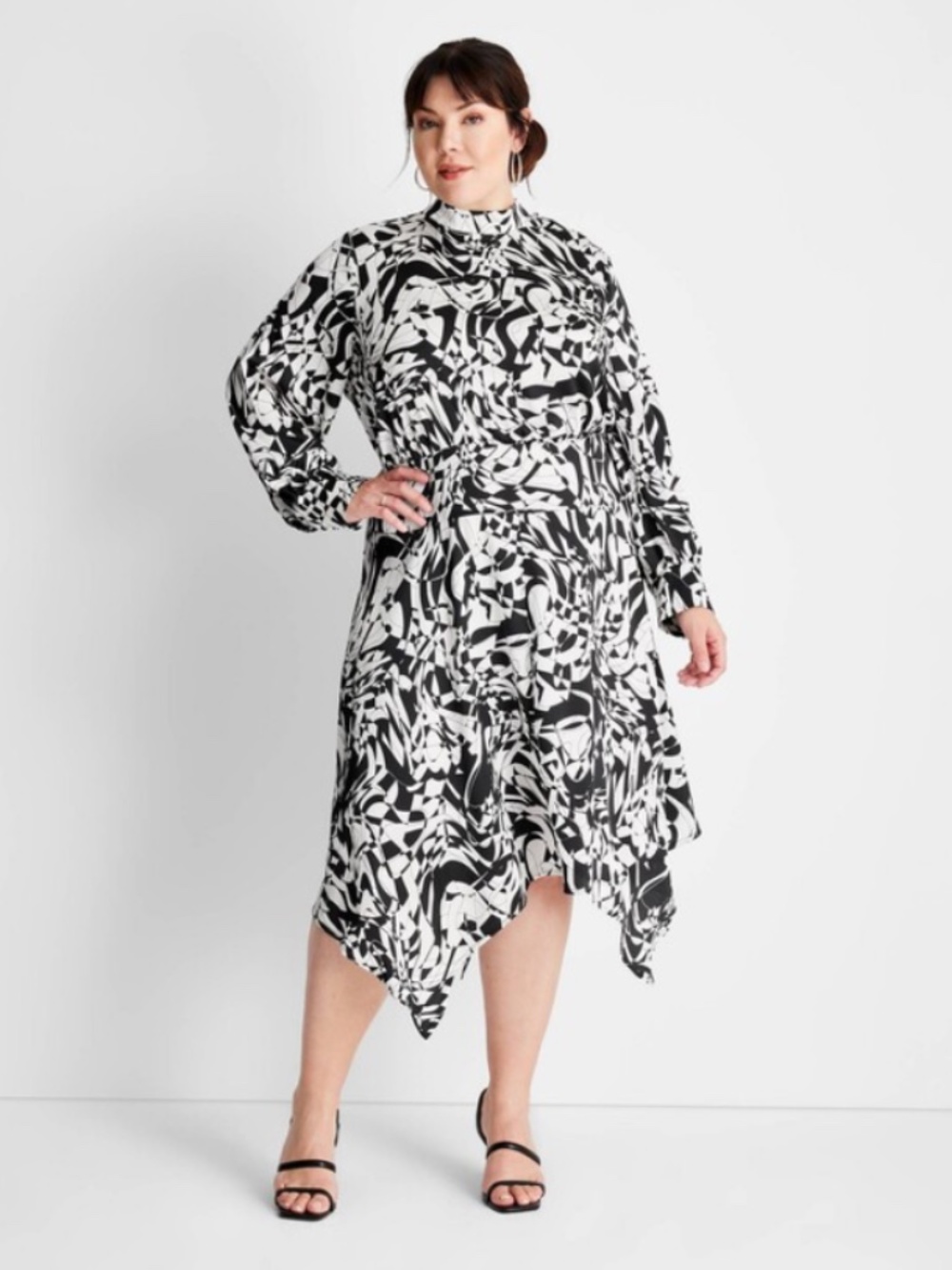 Future Collective Kahlana Barfield Black White Abstract Midi Dress XL